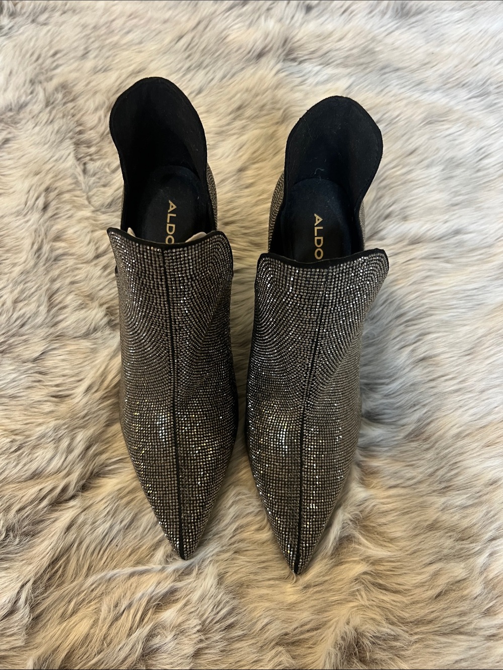 ALDO Black Crystal-Embellished Pointed-Toe Mules